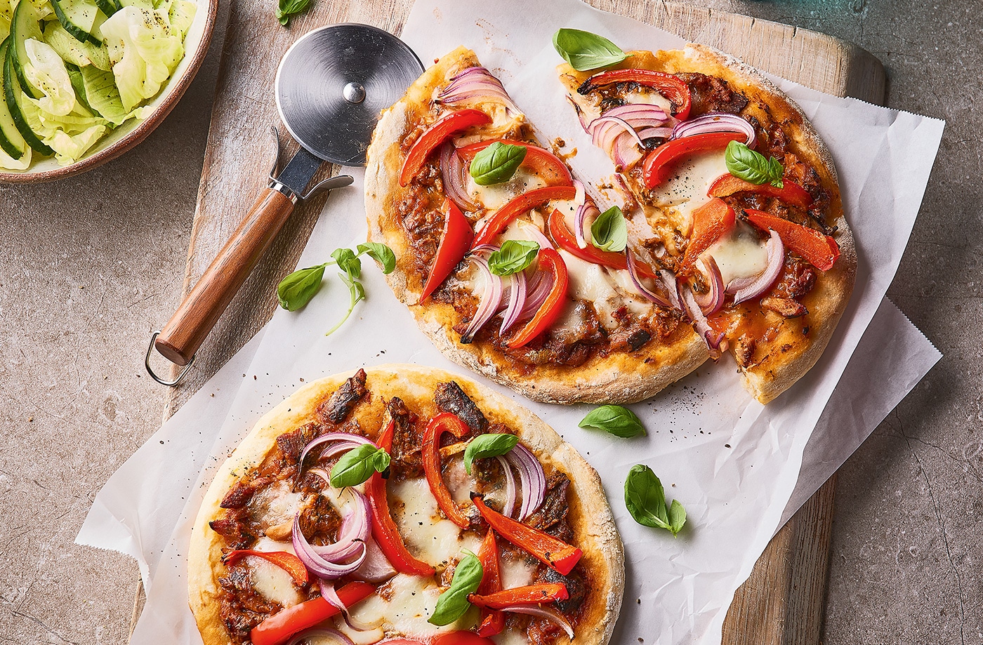 Speedy sardine flatbread pizzas