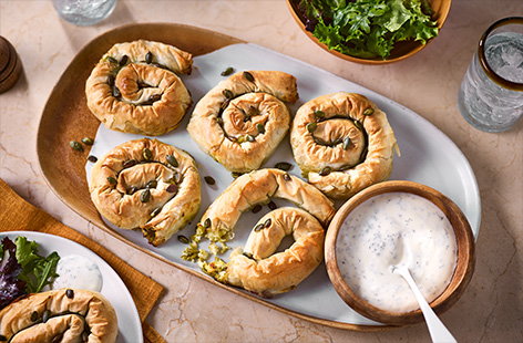 Pea and feta swirls