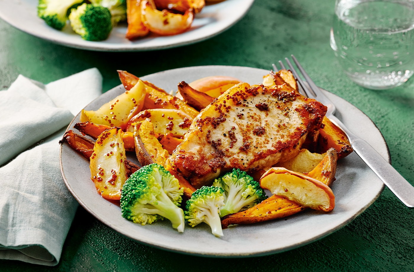 Pork with apple and sweet potato