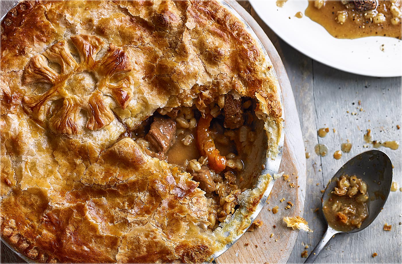 Beef, swede and barley pie