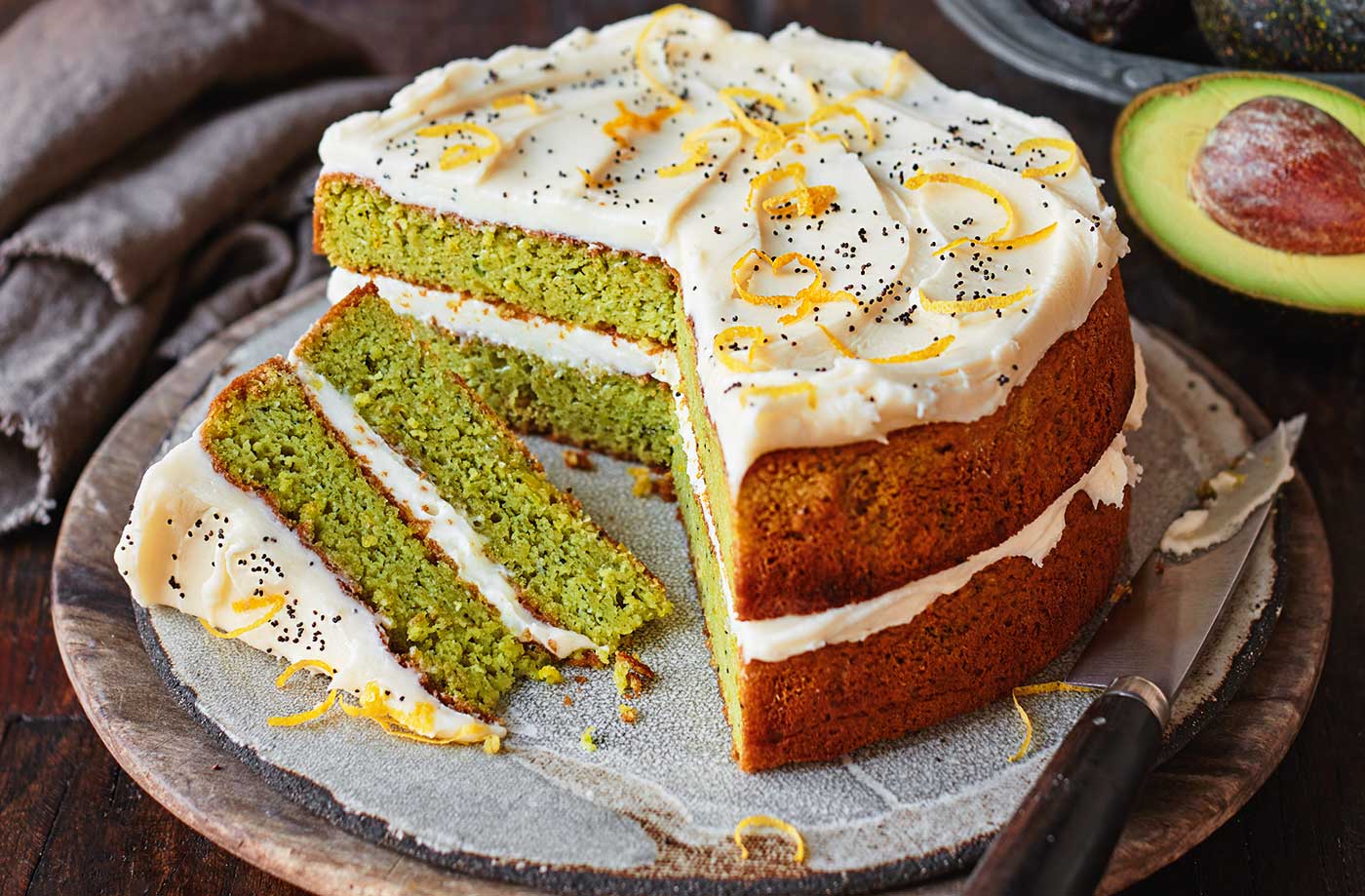 Avocado, lemon and poppy seed cake