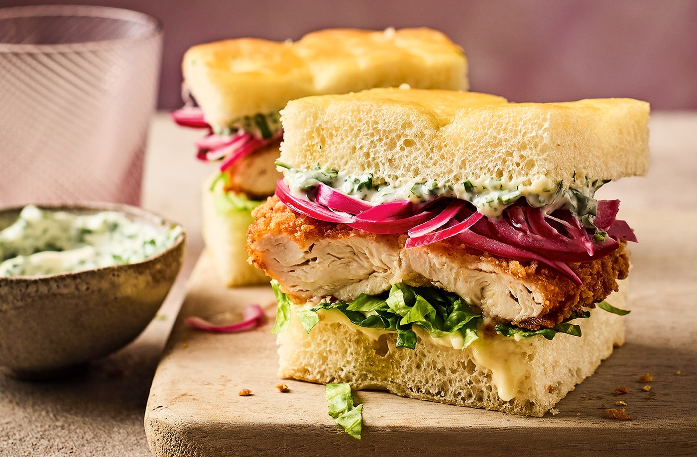 Chicken Kiev focaccia sandwiches