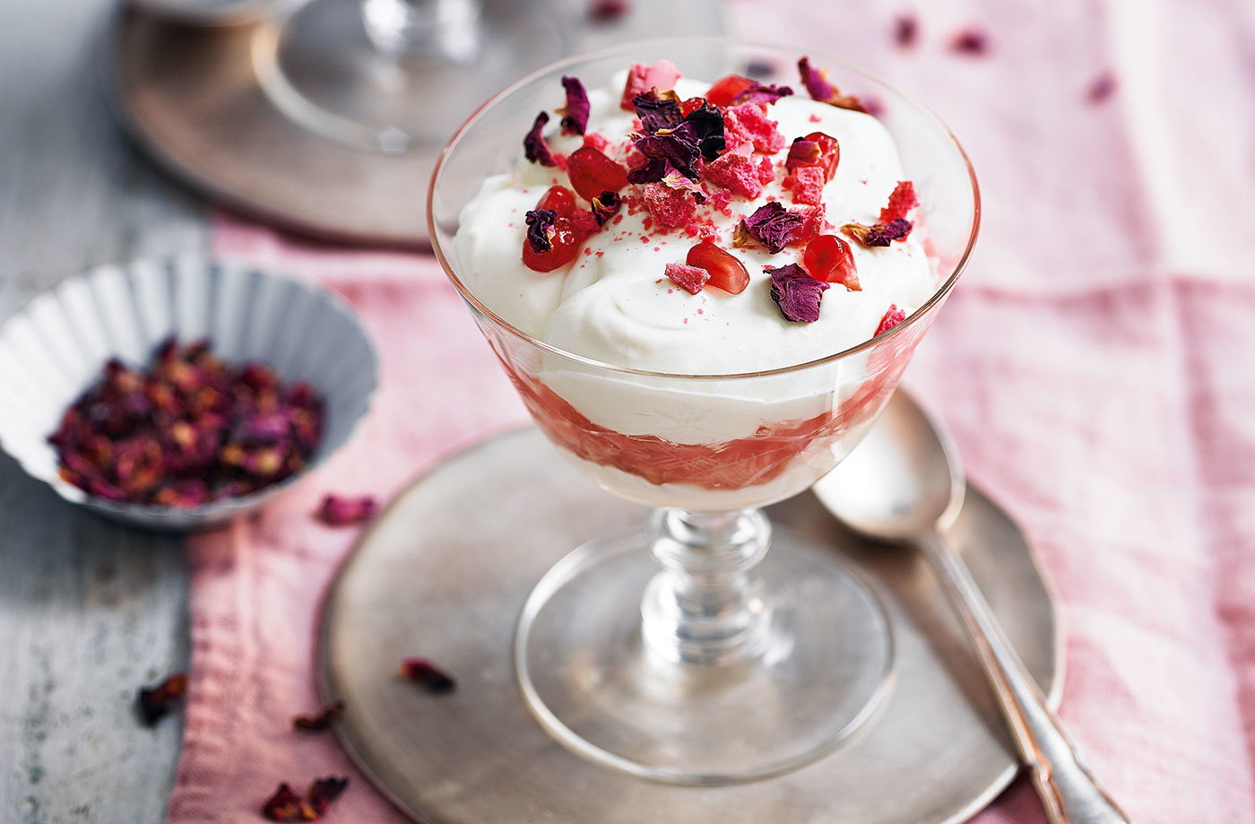Rhubarb and rose Eton mess