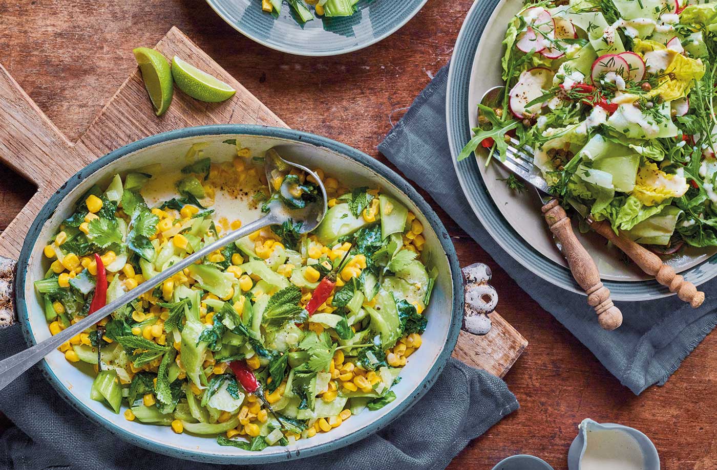 Pak choi and coconut corn