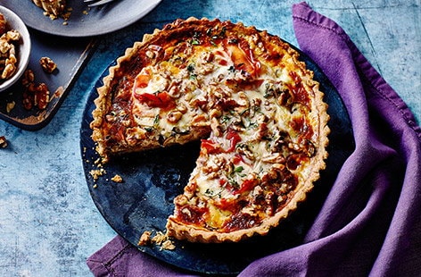 Image of "Walnut, mushroom and prosciutto tart"