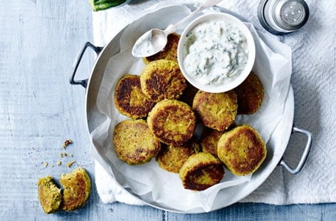 Image of "Courgette falafels with tzatziki"