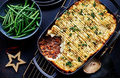 Image of "Shiitake and lentil cottage pie with cauliflower mash"