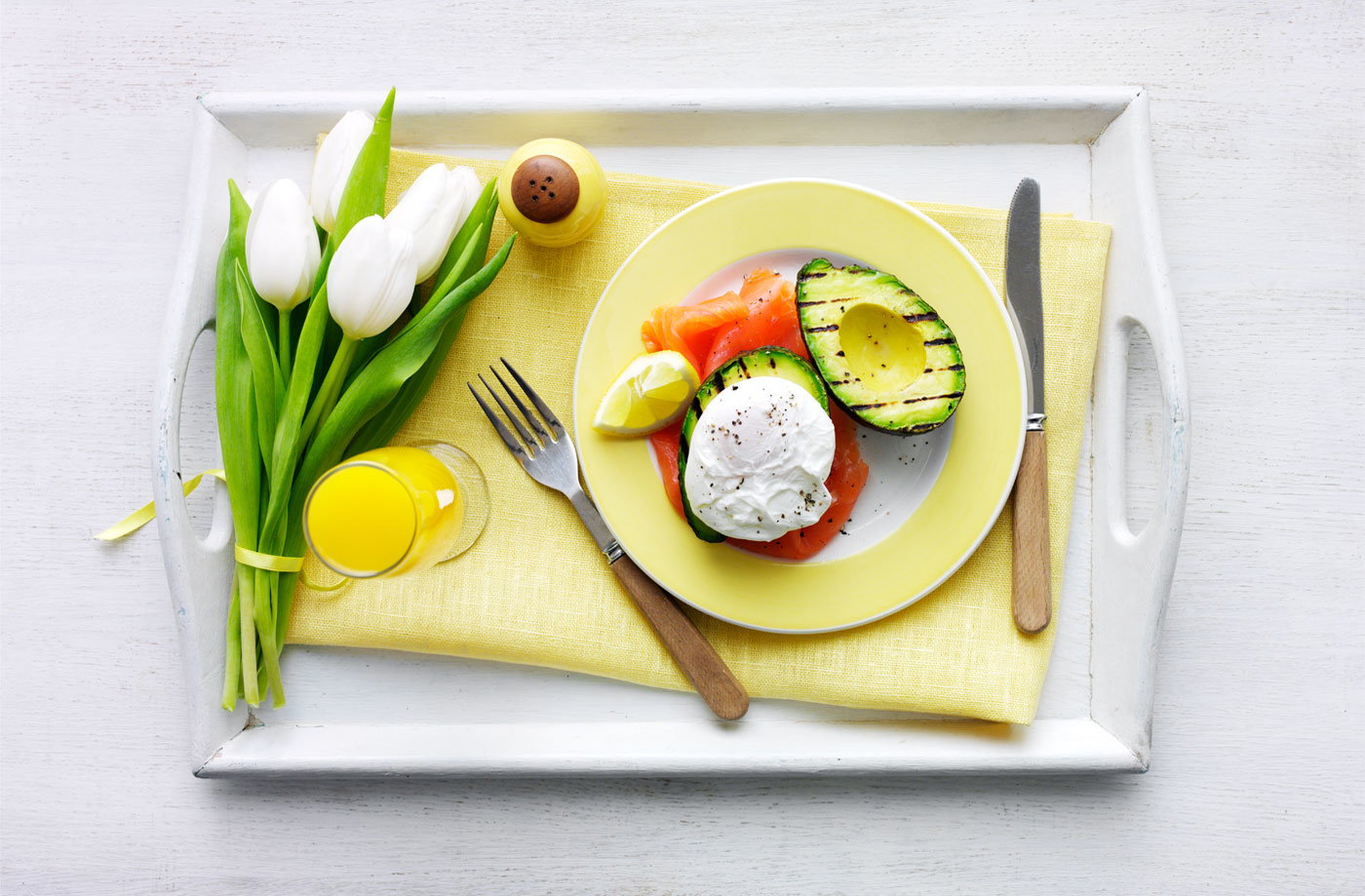 Griddled avocado, poached egg and smoked salmon