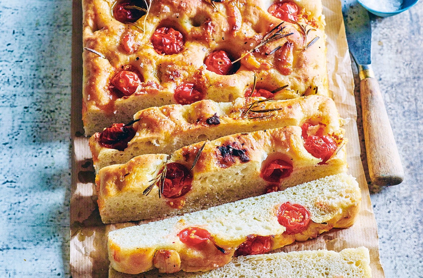 Roasted garlic, tomato and rosemary focaccia