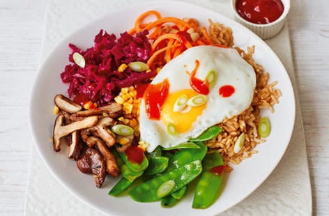 Image of "Brown rice bibimbap bowls"