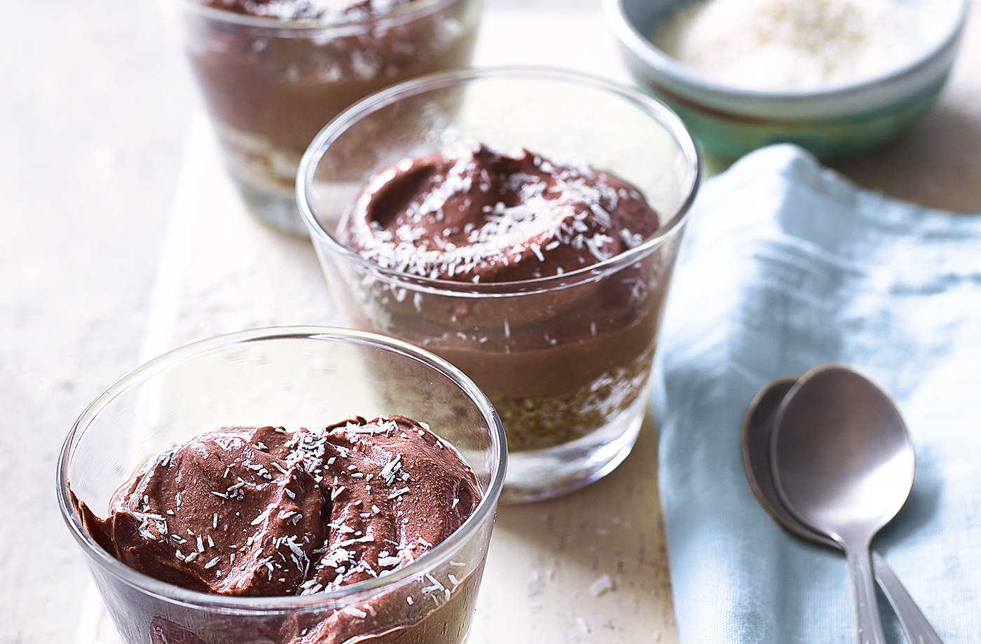 Vegan no-bake chocolate and coconut 'cheesecakes'