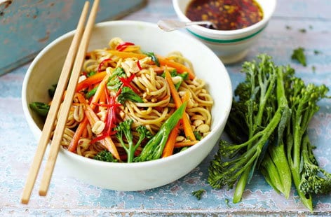 Image of "Broccoli noodles with soy, lime and chilli dressing"