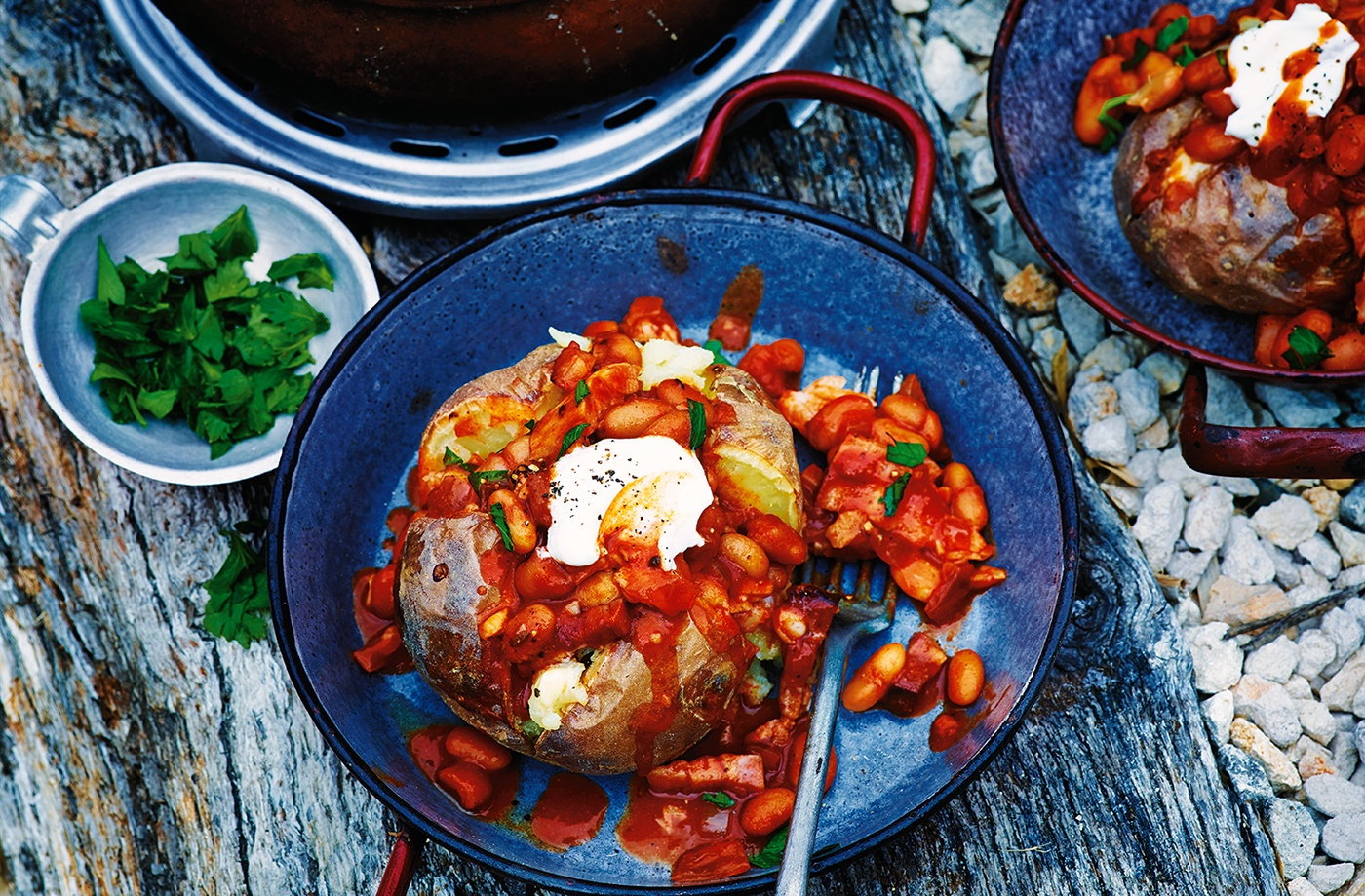 Image of "Smoky baked beans with jacket potatoes"