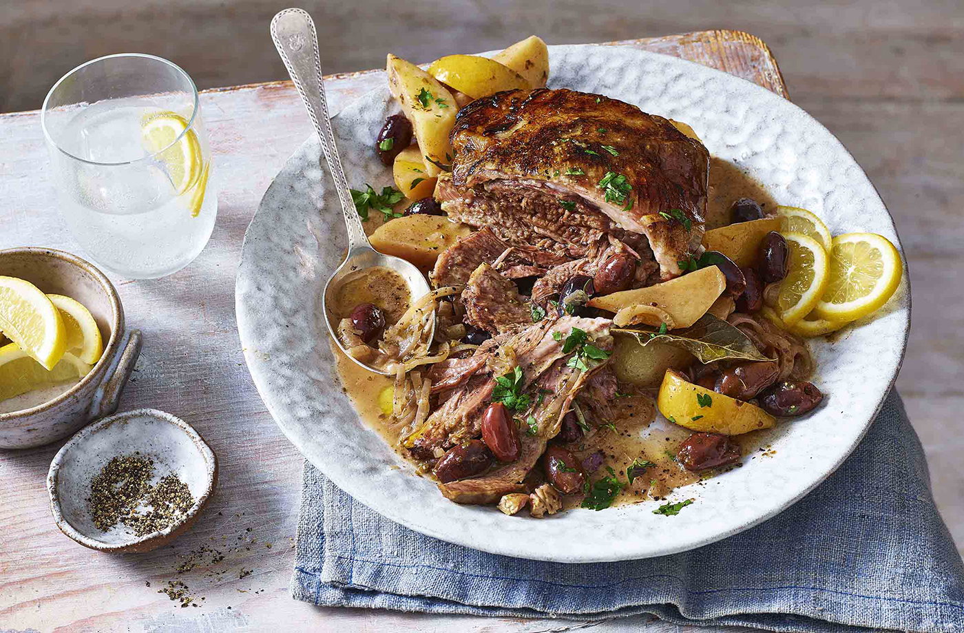 Lamb kleftiko with lemon, olives and garlic