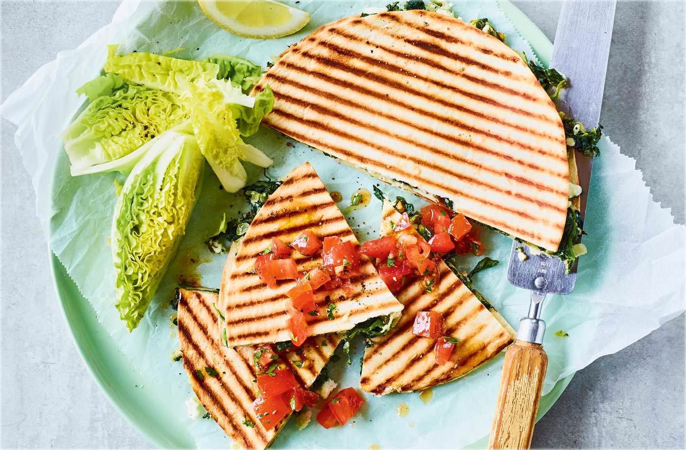 Barbecued spinach and feta flatbreads