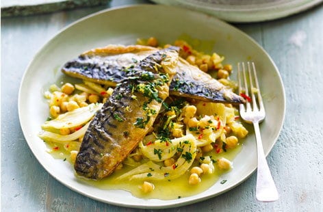 Image of "Mackerel with citrus chickpeas"