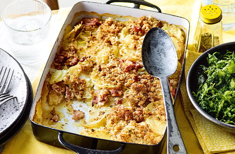 Bacon, potato and onion bake
