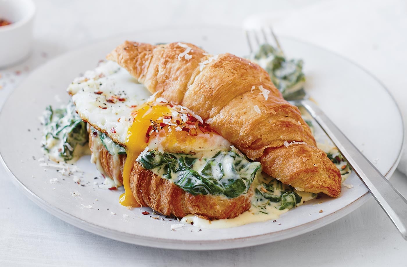 Creamy spinach and Parmesan croissant