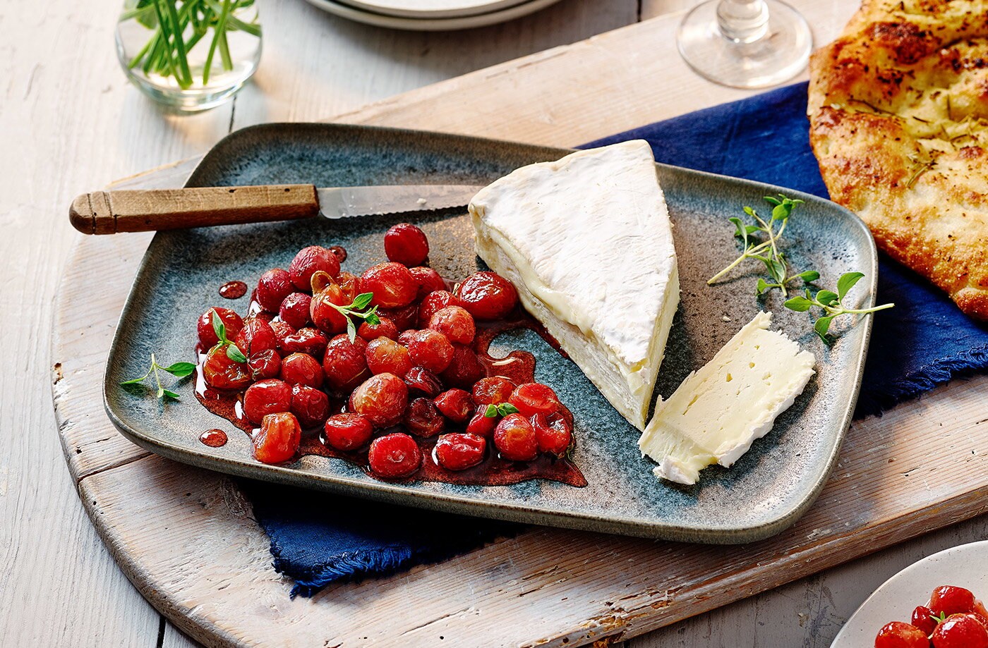 Roasted grapes and brie board