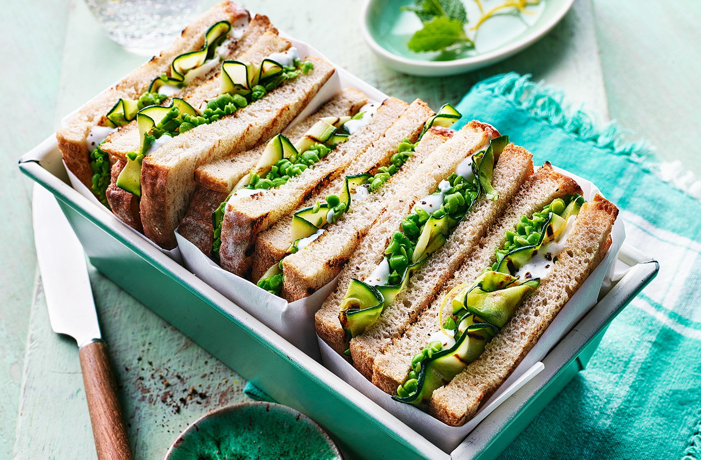 Ricotta, grilled courgette and pea sandwich