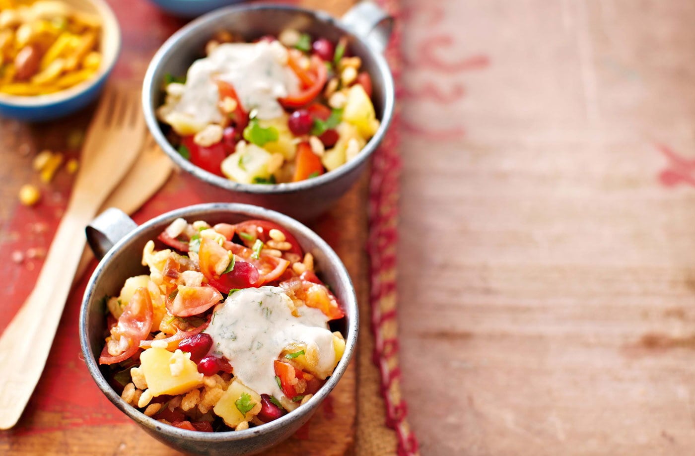 Bhel puri with tamarind yogurt