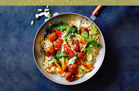 Image of "Southeast Asian-style meatballs and fried rice"
