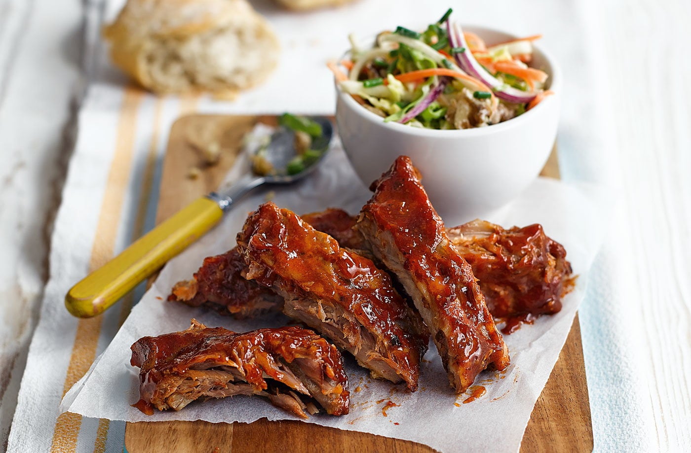 Sticky ribs with crunchy autumn coleslaw