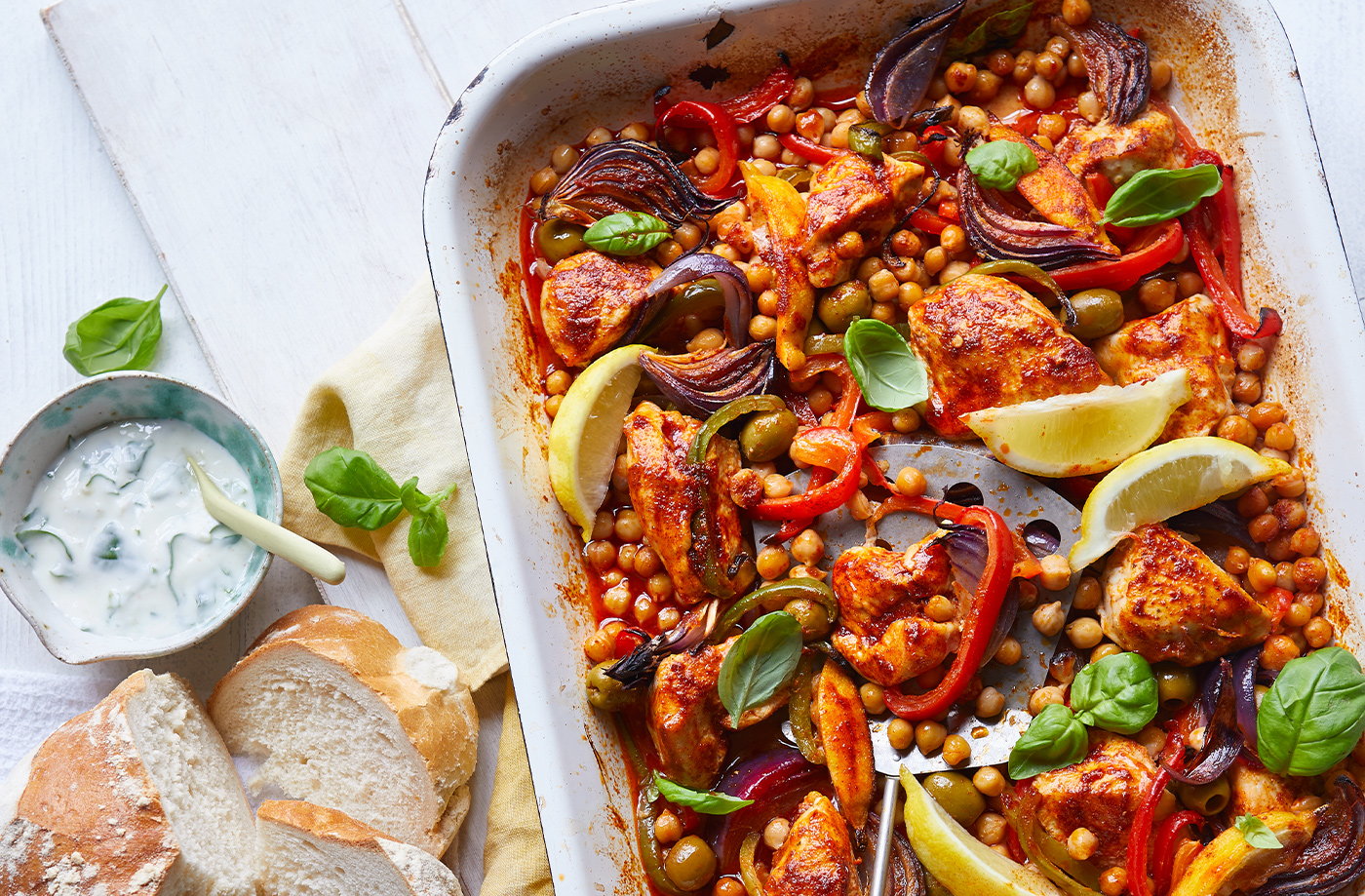 Chicken, chickpea and pepper traybake