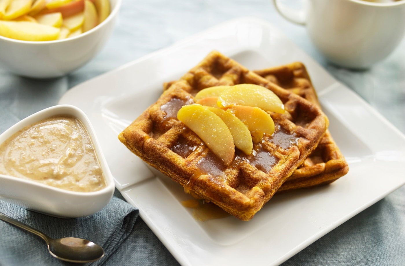 Pumpkin and cinnamon waffles with caramelised apple yogurt
