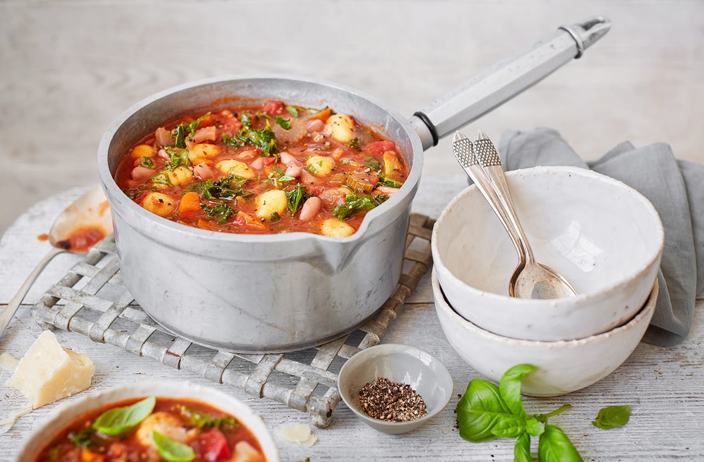 Chunky minestrone soup with gnocchi