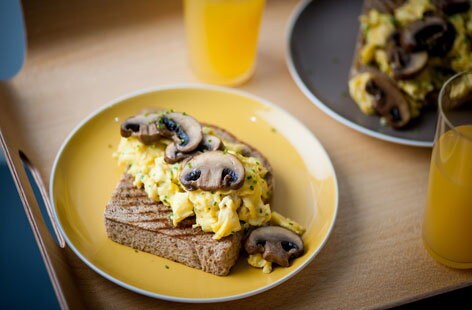 Image of "Shaun Rankin's mushrooms on toast with scrambled eggs "
