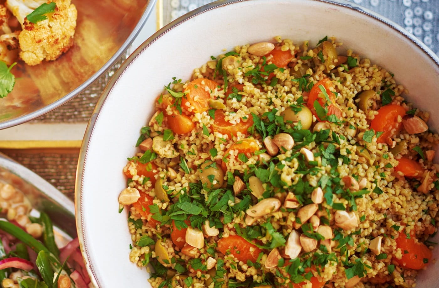 Bulgur wheat, almond and clementine salad