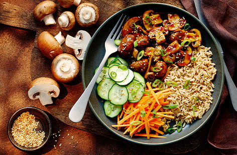 Image of "Teriyaki mushroom and brown rice bowls"