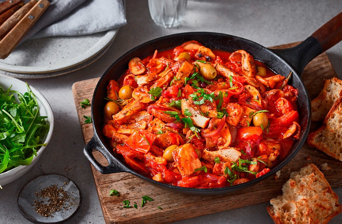 Vegan 'chicken' cacciatore-inspired stew