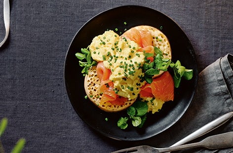 Image of "Smoked salmon and scrambled egg crumpets"