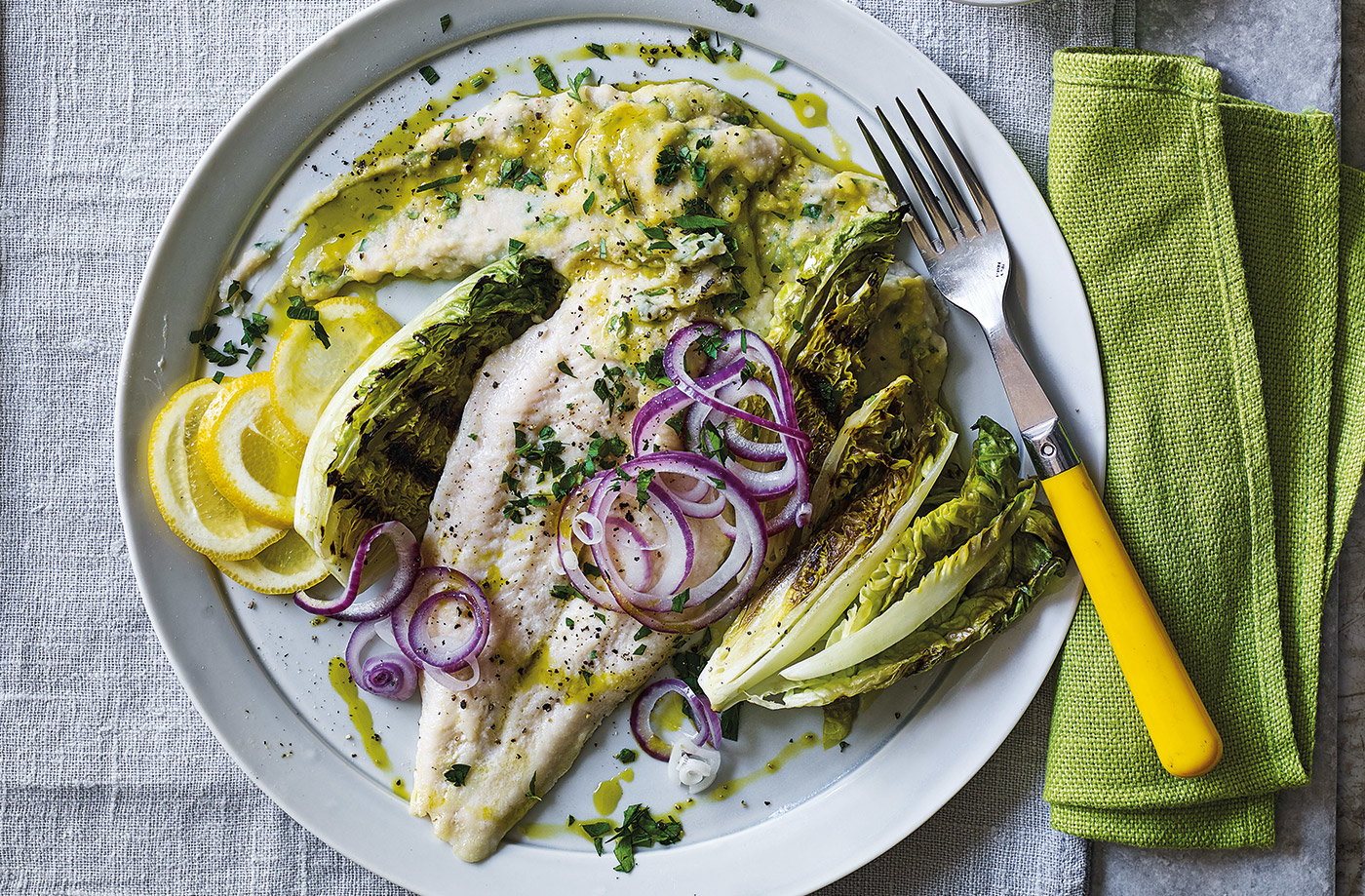 White fish with bean mash
