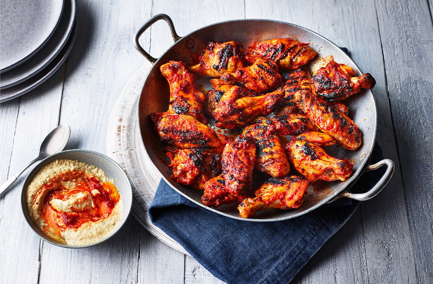 Harissa wings and houmous