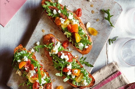 Image of "Pea, feta and tomato bruschetta"