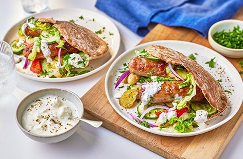 Image of "Greek-inspired sausage pittas"