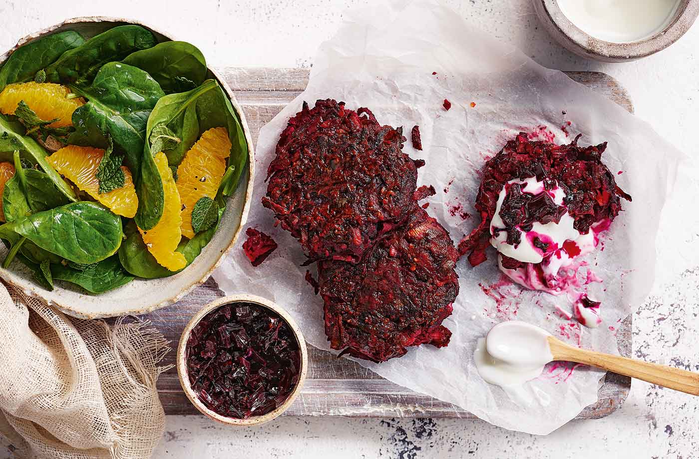 Beetroot and chickpea fritters