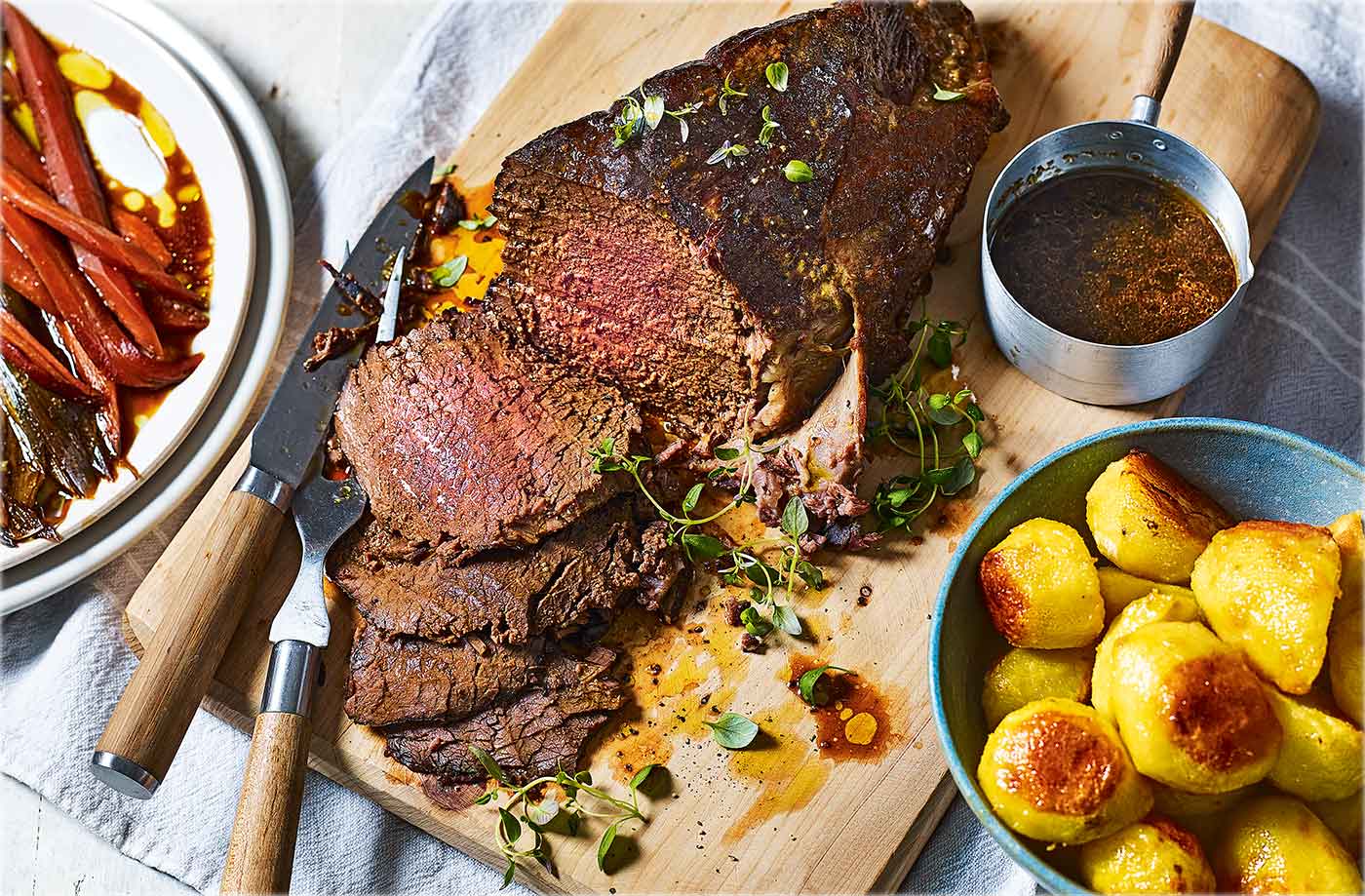 Slow-roasted beef with mustard potatoes