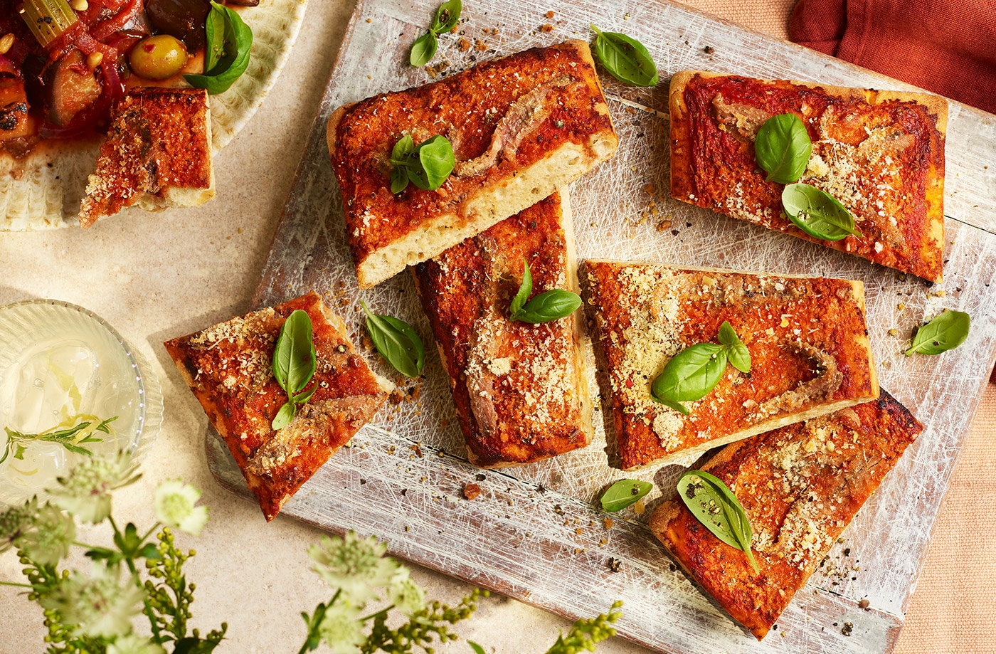 Cheat's sfincione focaccia pizza