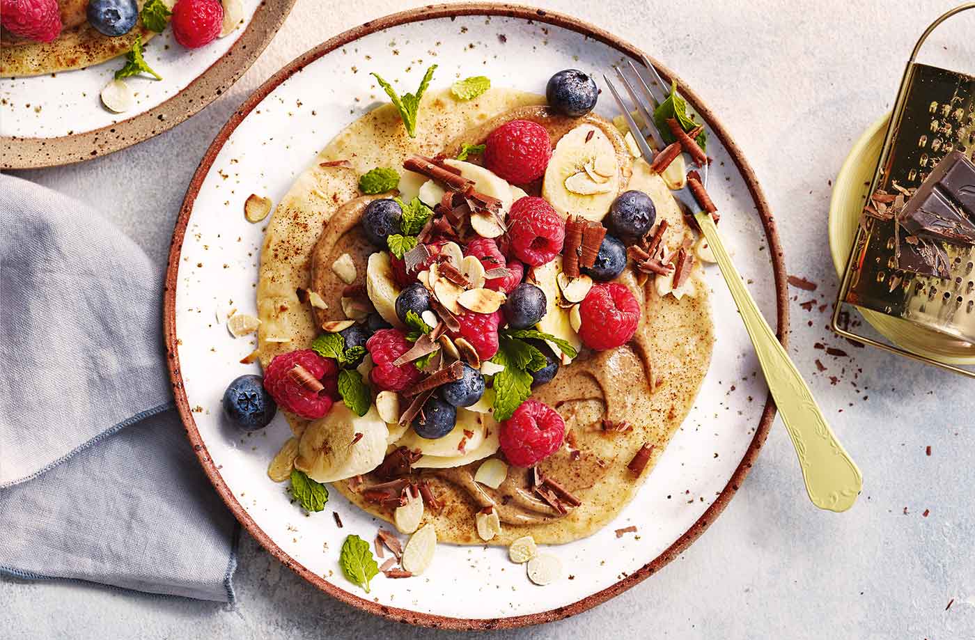 Almond, berry and banana breakfast tacos