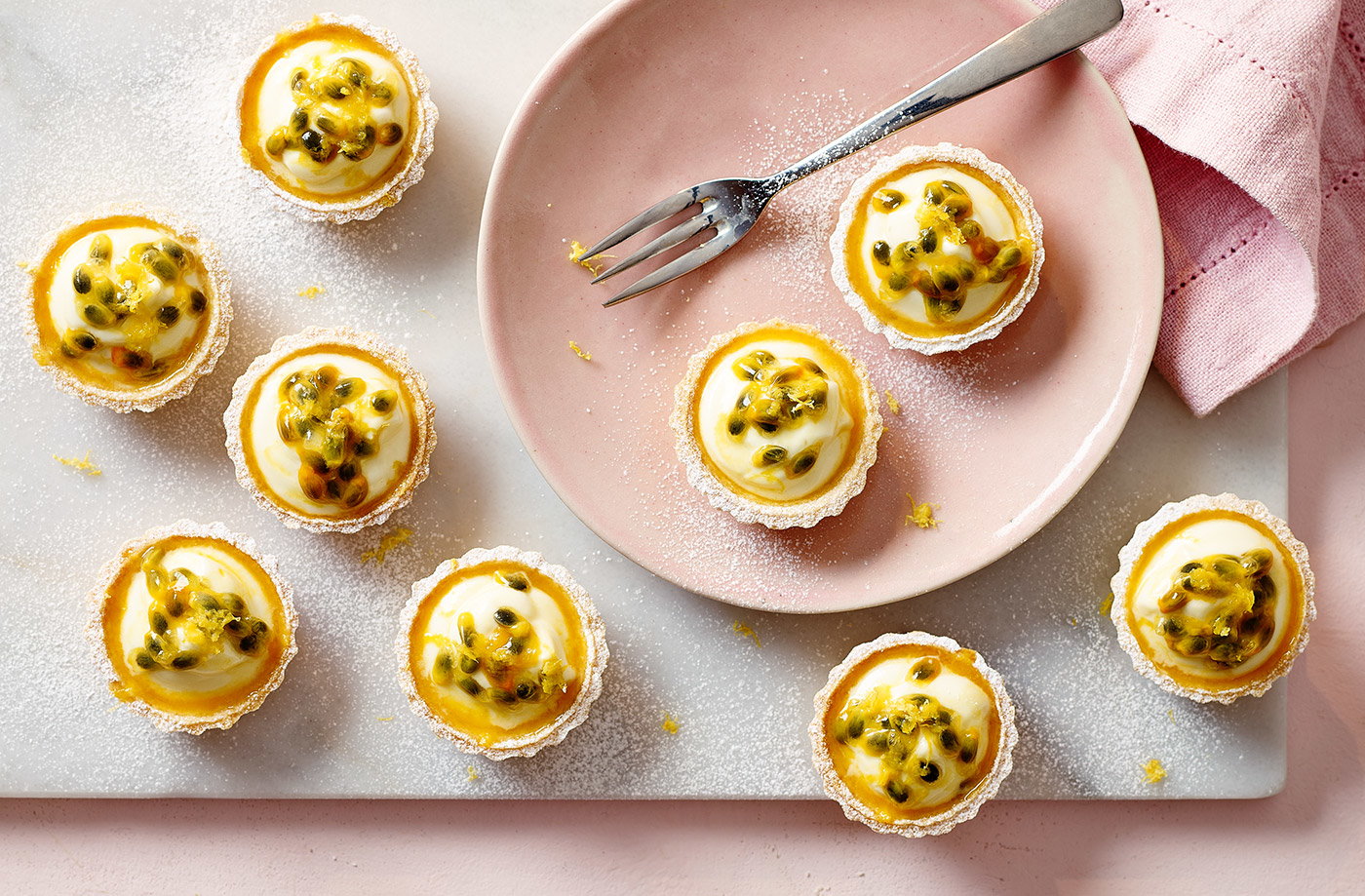 Mini lemon and passion fruit tarts