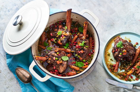 Image of "Slow cooked lamb shanks with roasted root vegetables"
