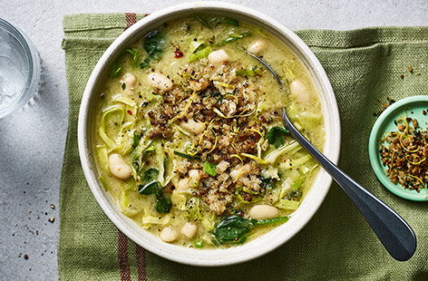 Image of "White bean and leek soup with garlic breadcrumbs"