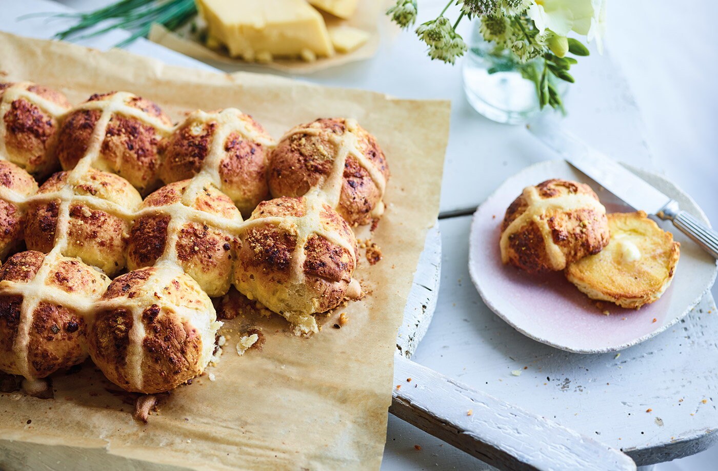 Triple cheese hot cross buns
