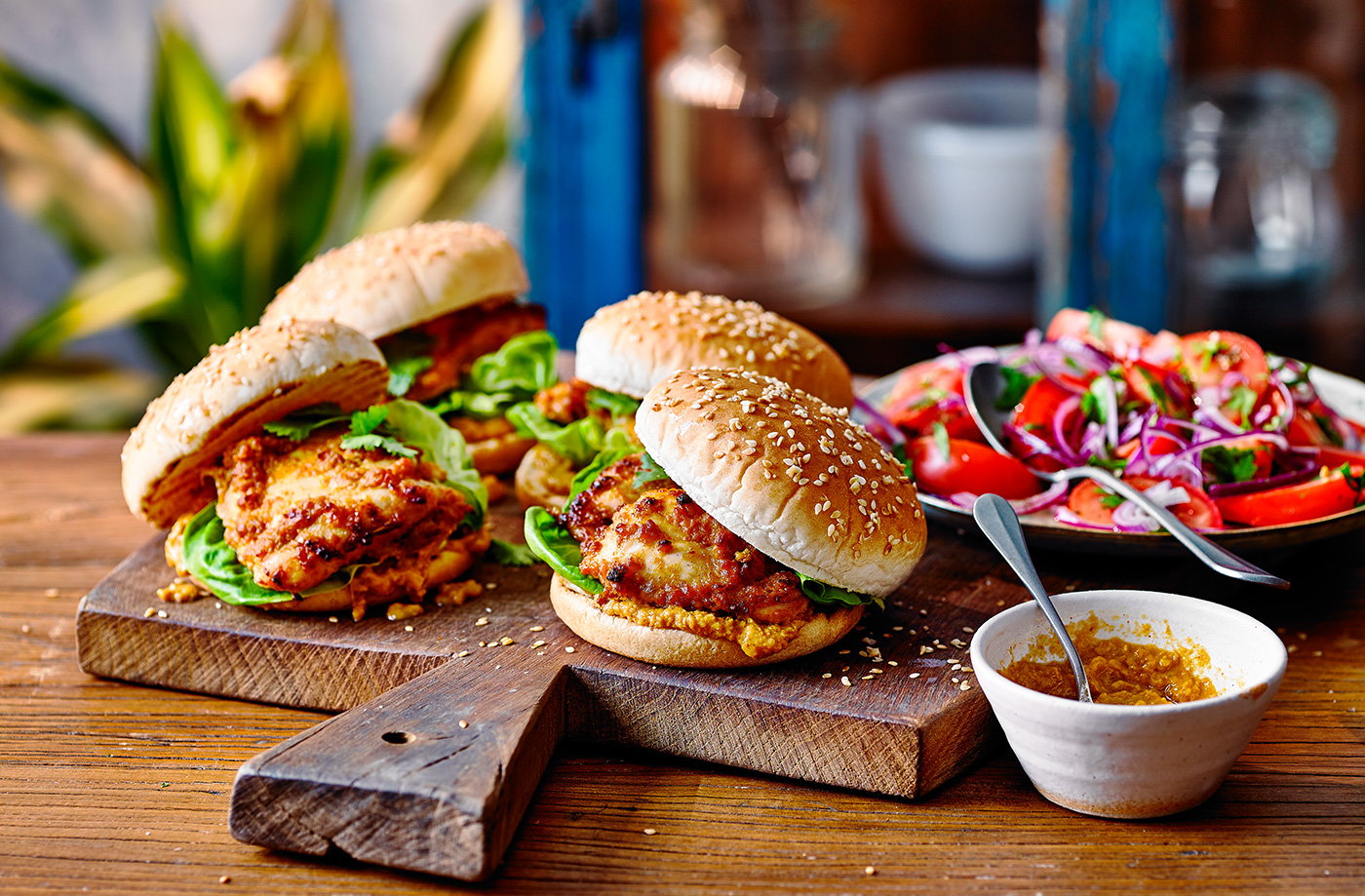 Chicken satay burgers