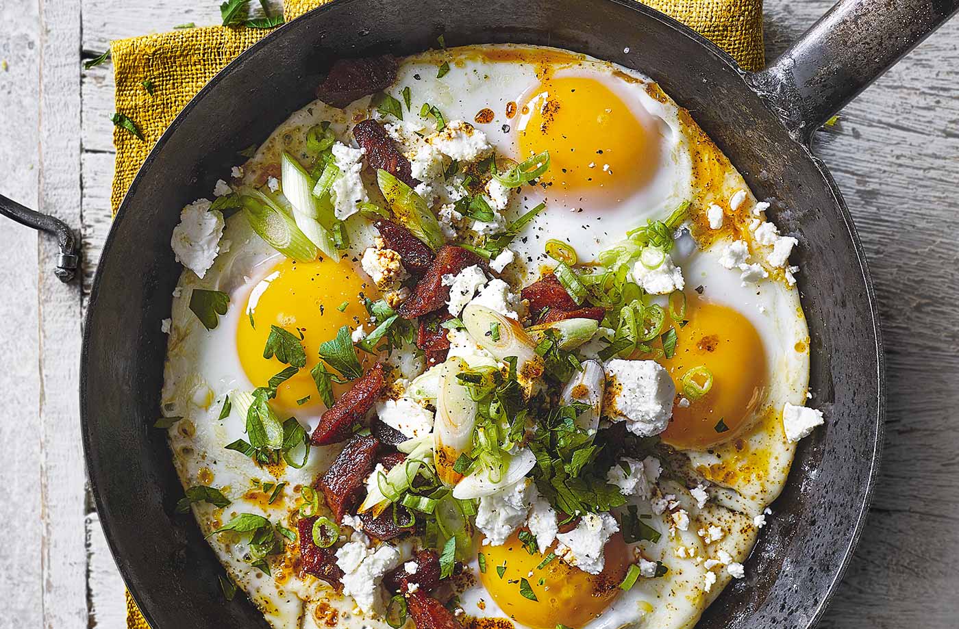 Chorizo and feta eggs