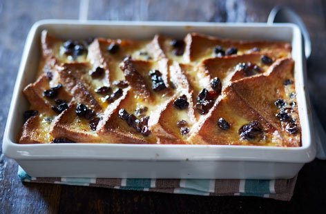 Image of "Brandy and raisin bread and butter pudding"
